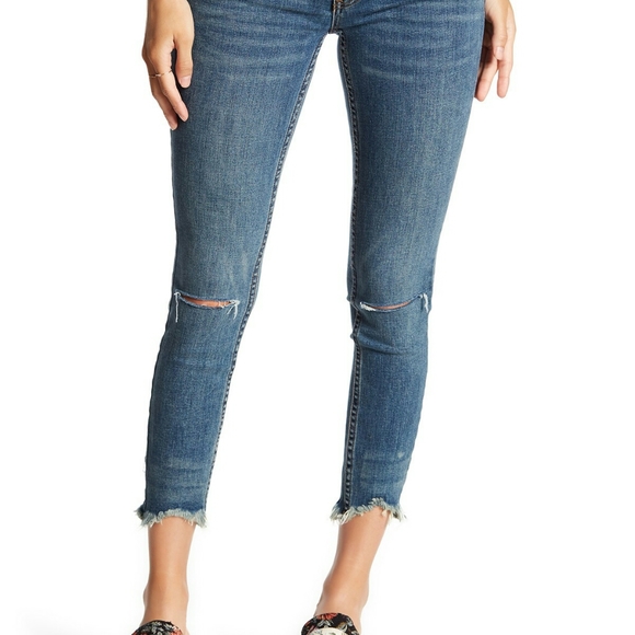 Free People Denim - Free People- Ripped Knee Raw Hem Skinny Jeans.